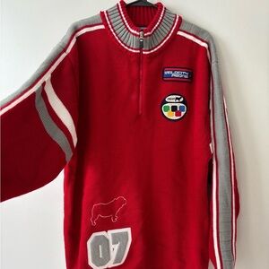 Vintage Men Red grey Velocity Prone quarter zip up Preppy Pullover XL Tall